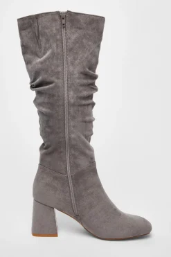 Quiz Faux Suede Ruched Heeled Boots Grey Hot