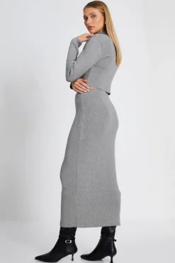 Quiz Knit Midaxi Skirt Grey Discount