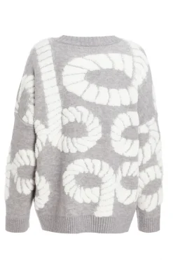 Quiz Grey Knit Printed Jumper Clearance