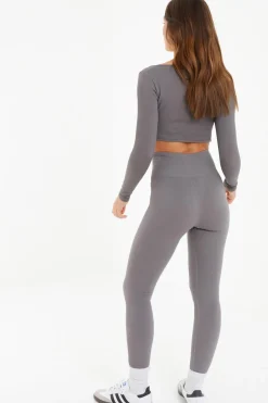 Quiz Knit Ribbed Leggings Grey New