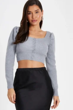 Quiz Grey Knitted Cardigan Light Grey Sale