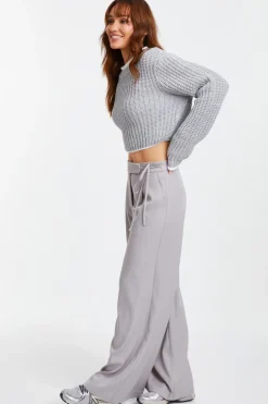 Quiz Knitted Crop Jumper Grey Discount