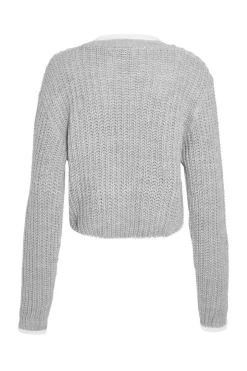 Quiz Knitted Crop Jumper Grey Discount