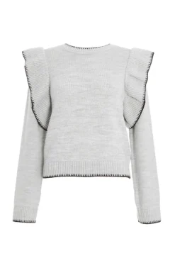Quiz Knitted Frill Sleeve Jumper Grey Hot
