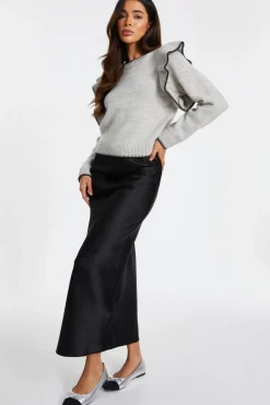 Quiz Knitted Frill Sleeve Jumper Grey Hot