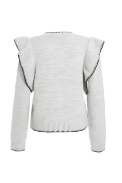 Quiz Knitted Frill Sleeve Jumper Grey Hot