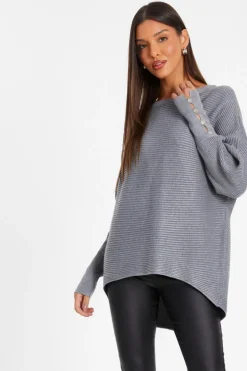 Quiz Light Knit Buttoned Jumper Grey New