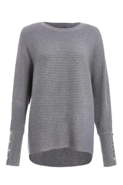 Quiz Light Knit Buttoned Jumper Grey New