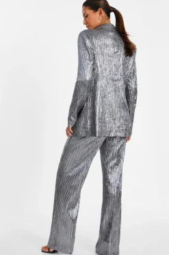Quiz Grey Metallic Palazzo Trousers New