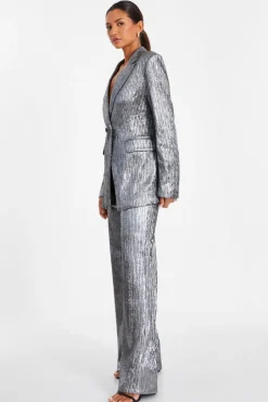 Quiz Grey Metallic Palazzo Trousers New