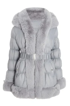 Quiz Padded Faux Fur Trim Jacket Grey Online