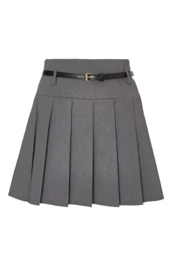 Quiz Pleated Mini Skirt Grey Clearance