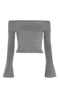 Quiz Grey Ribbed Bardot Jumper Sale