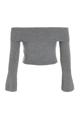 Quiz Grey Ribbed Bardot Jumper Sale
