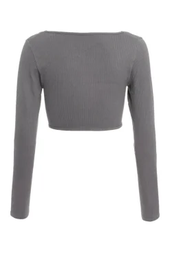 Quiz Ribbed Crop Top Grey Hot