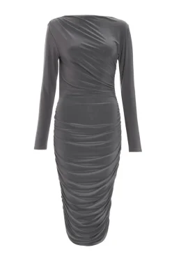 Quiz Grey Ruched Bodycon Midi Dress Hot
