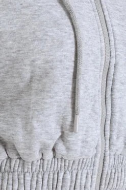 Quiz Ruched Sleeve Cropped Hoodie Grey Best