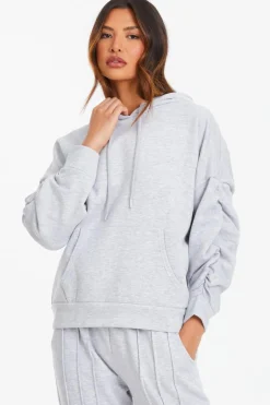 Quiz Grey Ruched Sleeve Oversized Hoodie Discount