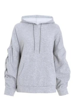 Quiz Grey Ruched Sleeve Oversized Hoodie Discount