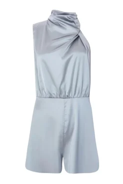 Quiz Satin Asymmetric Playsuit Grey Hot