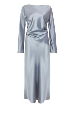Quiz Grey Satin Ruched Side Midaxi Dress