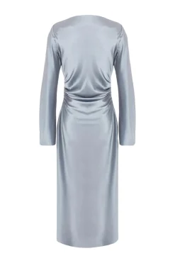 Quiz Grey Satin Ruched Side Midaxi Dress