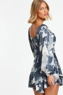 Quiz Grey Smudge Print Playsuit Online
