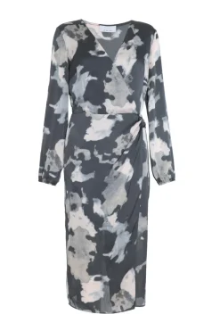 Quiz Grey Smudge Print Wrap Midi Dress Best