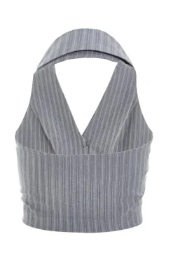Quiz Grey Stripe Halterneck Waistcoat Discount