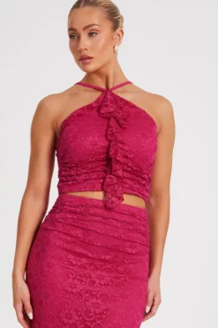 Quiz Hot Pink Lace Crop Top Online