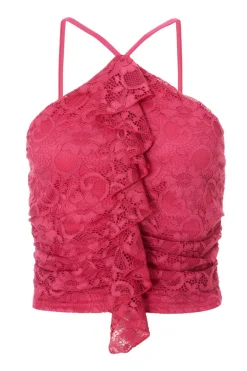 Quiz Hot Pink Lace Crop Top Online