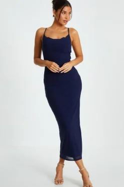 Quiz Indigo Mesh Ruched Midaxi Dress Online