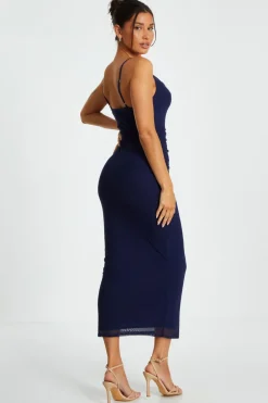Quiz Indigo Mesh Ruched Midaxi Dress Online