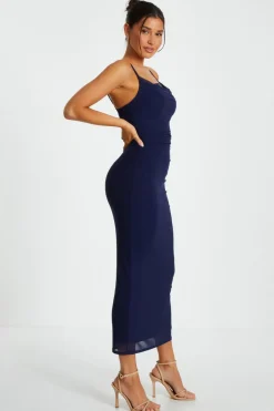 Quiz Indigo Mesh Ruched Midaxi Dress Online