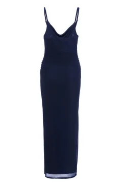 Quiz Indigo Mesh Ruched Midaxi Dress Online