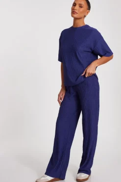 Quiz Textured Palazzo Trousers Indigo Online