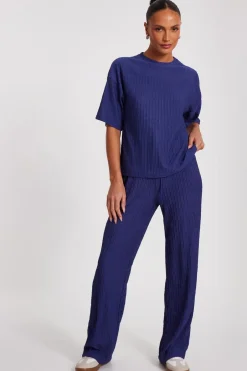 Quiz Textured T-Shirt Indigo Outlet