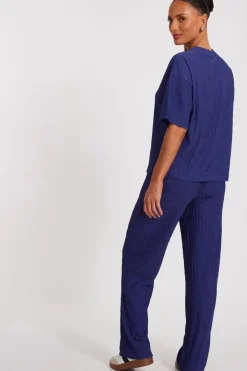 Quiz Textured T-Shirt Indigo Outlet