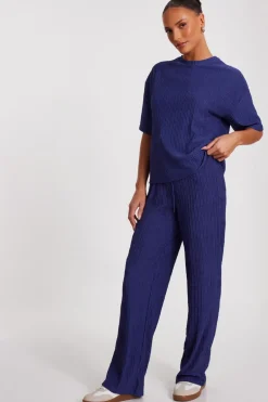Quiz Textured T-Shirt Indigo Outlet