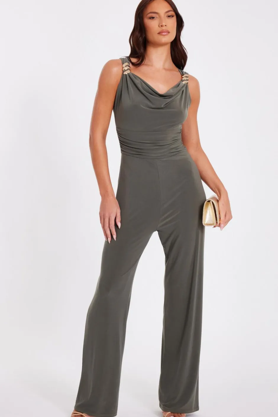 Quiz Khaki Buckle Detail Jumpsuit Sale