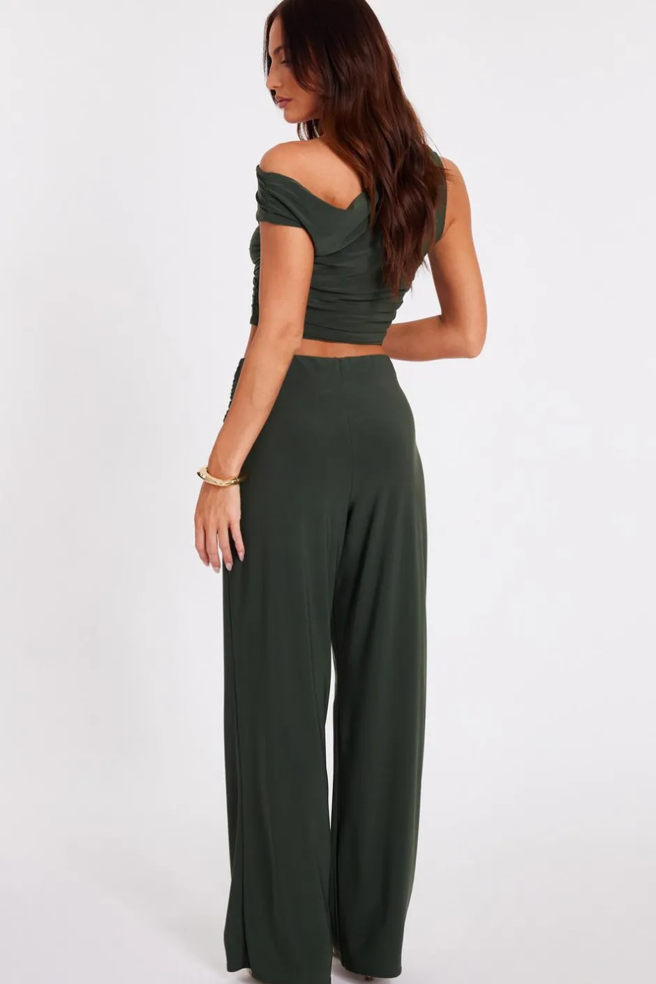 Quiz Buckle Wide Leg Trousers Khaki Discount