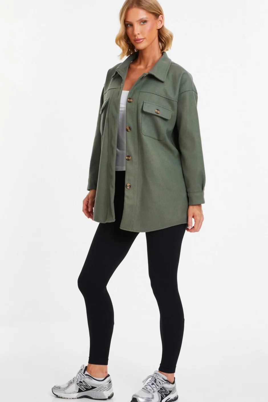 Quiz Khaki Button Front Shacket Clearance