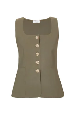 Quiz Khaki Button Front Waistcoat Best