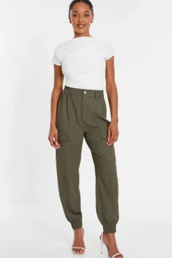 Quiz Khaki Cargo Cuff Trousers Sale