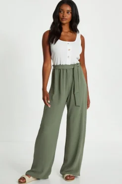 Quiz Khaki Contrast Ribbed Palazzo Jumpsuit Discount