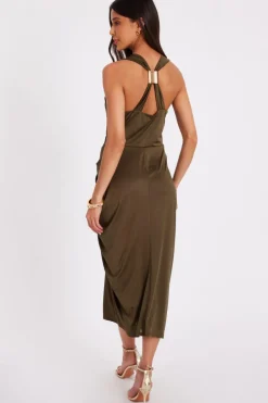 Quiz Cowl Neck Midi Dress Khaki Online