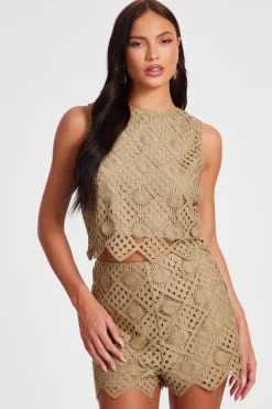 Quiz Crochet Tank Top Khaki Discount