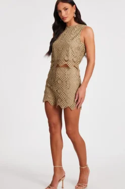 Quiz Crochet Tank Top Khaki Discount