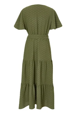 Quiz Dobby Tie Waist Midi Dress Khaki Sale