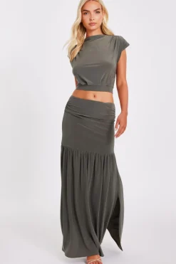 Quiz Khaki Drop Waist Midaxi Skirt Best